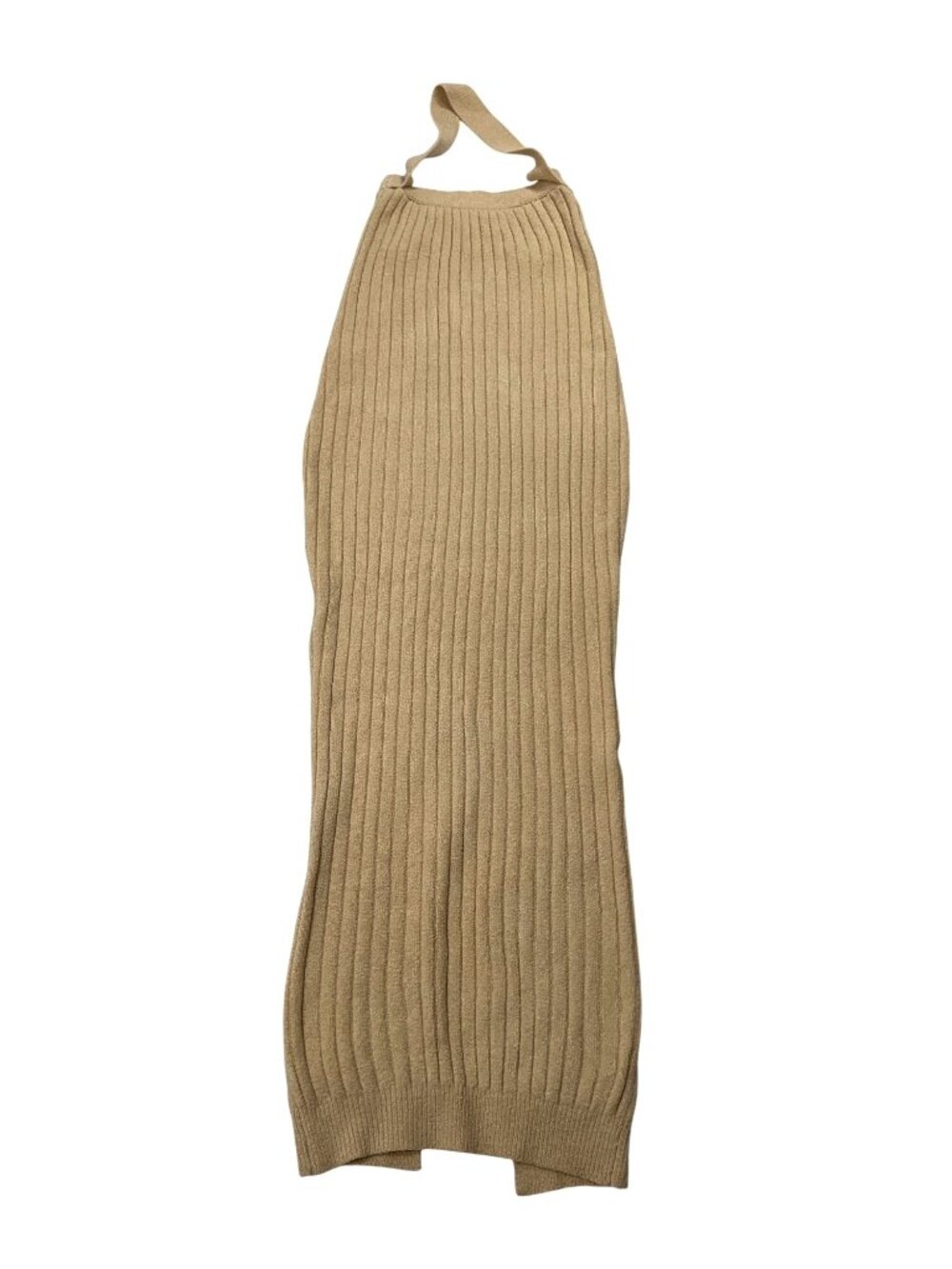 Trois The Label Neve Ribbed Halter Midi Dress in Beige